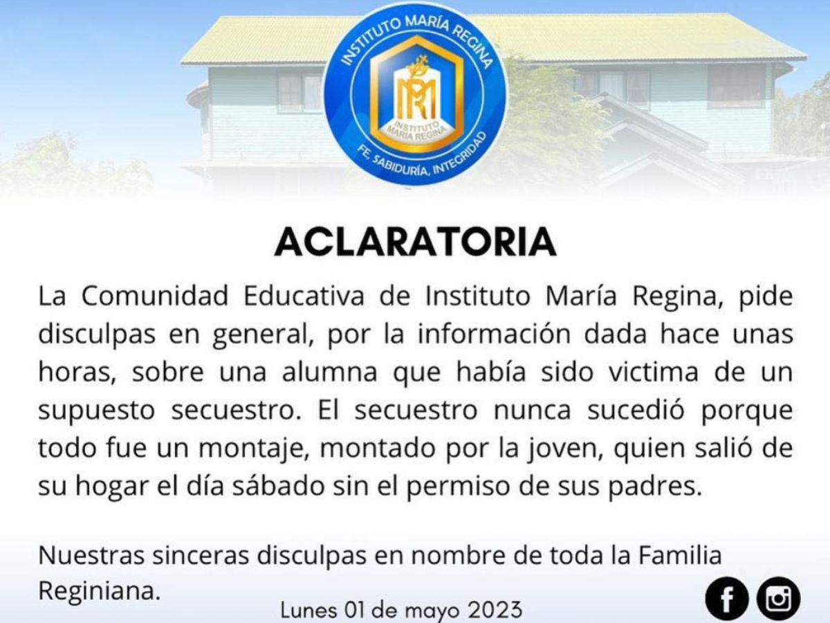 El Instituto donde estudia la joven Angie, también aclaró las acciones de la joven.