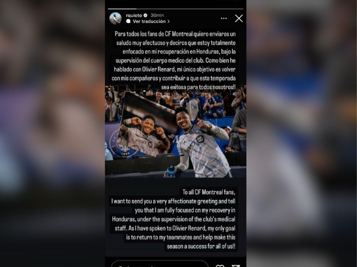 Historia reciente que compartió Romell Quioto en su cuenta de Instagram.