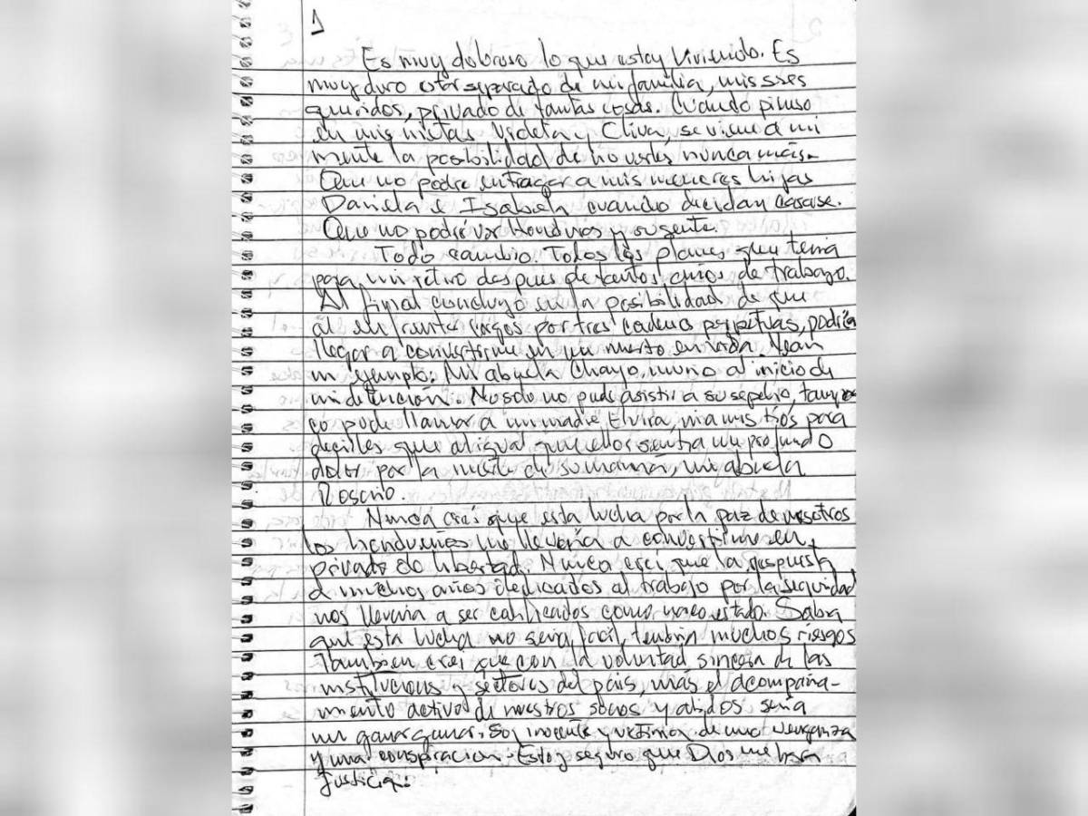 Esta es la misiva escrita por Juan Orlando Hernández, expresidente de Honduras.