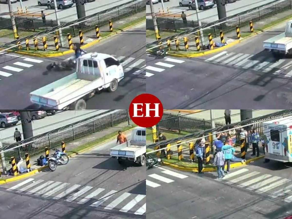 Motociclista es embestido por pick-up en SPS; cámaras captan el momento