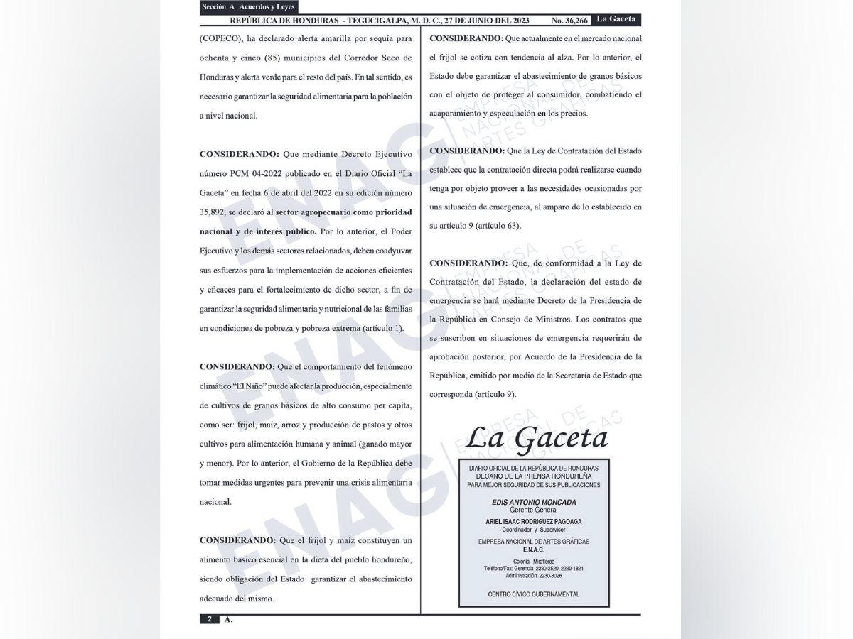 Gobierno autoriza a Desarrollo Económico realizar compra directa de granos básicos