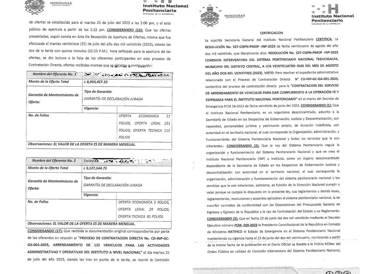 $!Estos son los documentos del proceso de certificación para la contratación directa del alquiler de los carros.