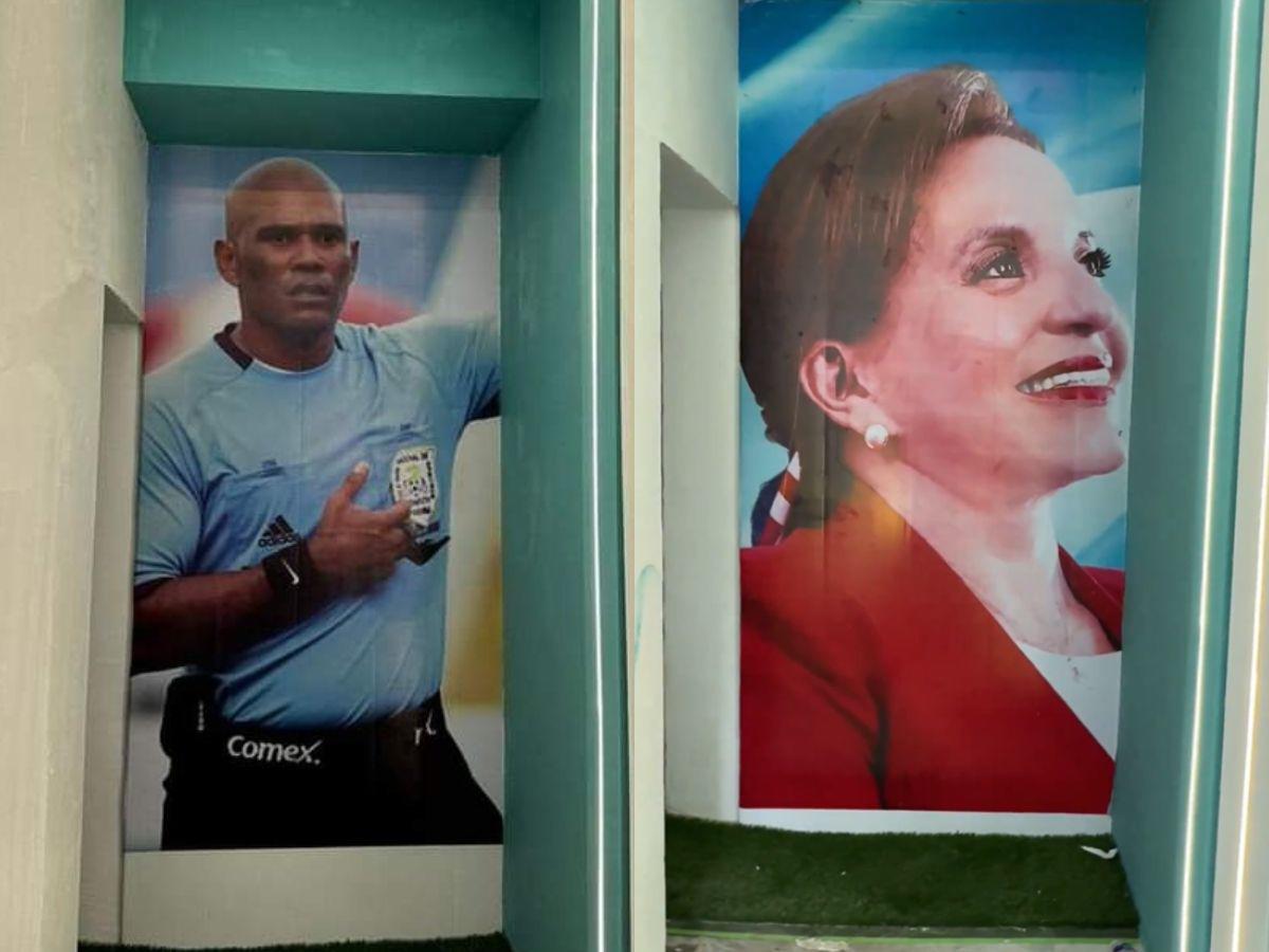 Reemplazan la foto de Mario Moncada por la de Xiomara Castro en el Estadio Morazán