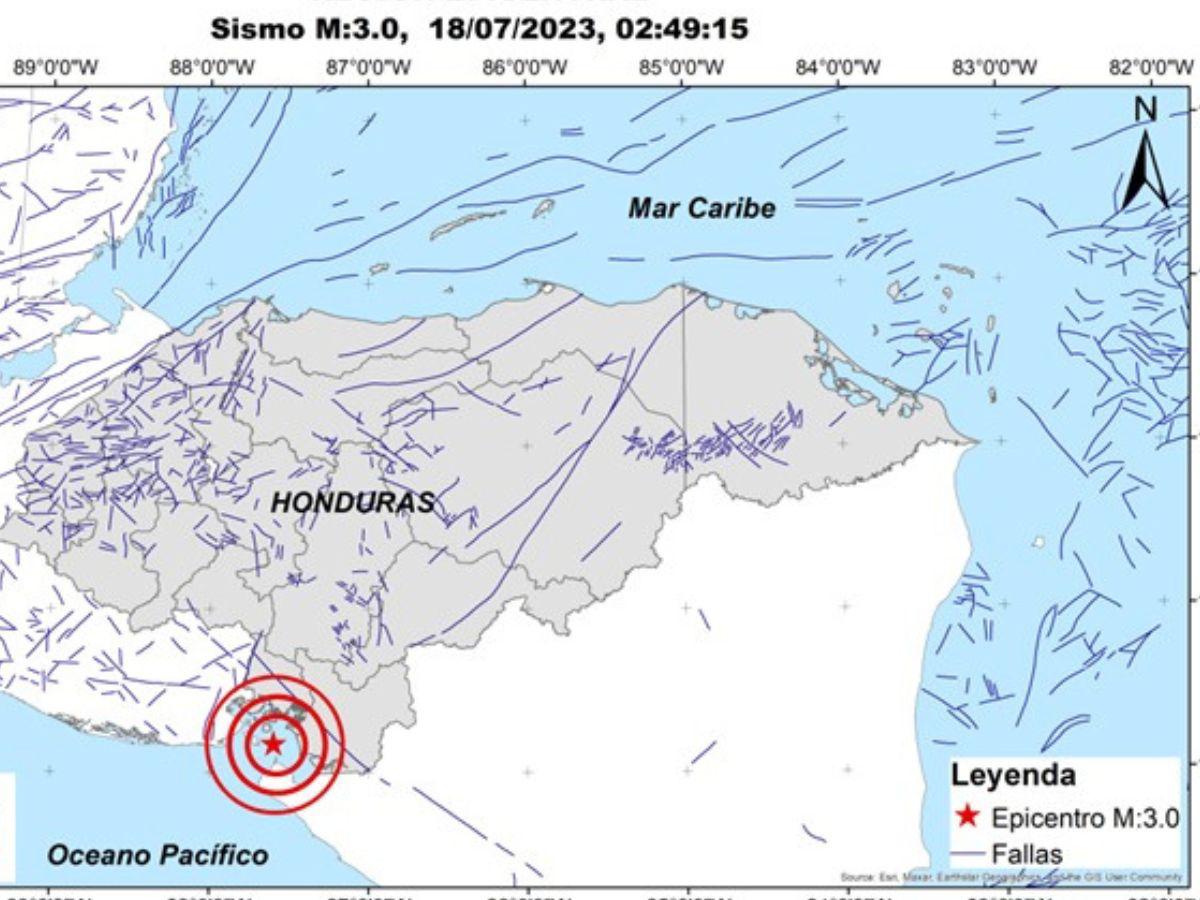 Reportan sismo de magnitud 3,0 en el sur de Honduras