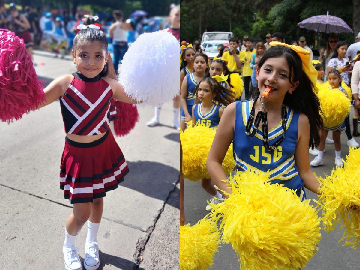 Bellas pomponeras ponen color y ritmo en los desfiles escolares de la capital este 2024