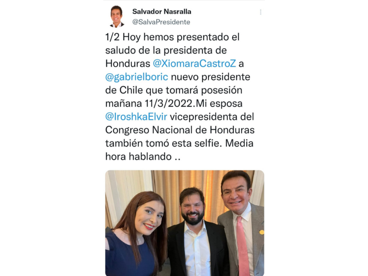 Salvador Nasralla asiste a toma de posesión de Gabriel Boric en Chile