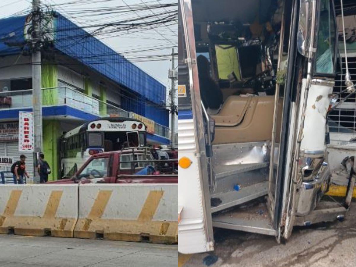 El bus quedó metido en dirección de la fachada de una de las tiendas del edificio.