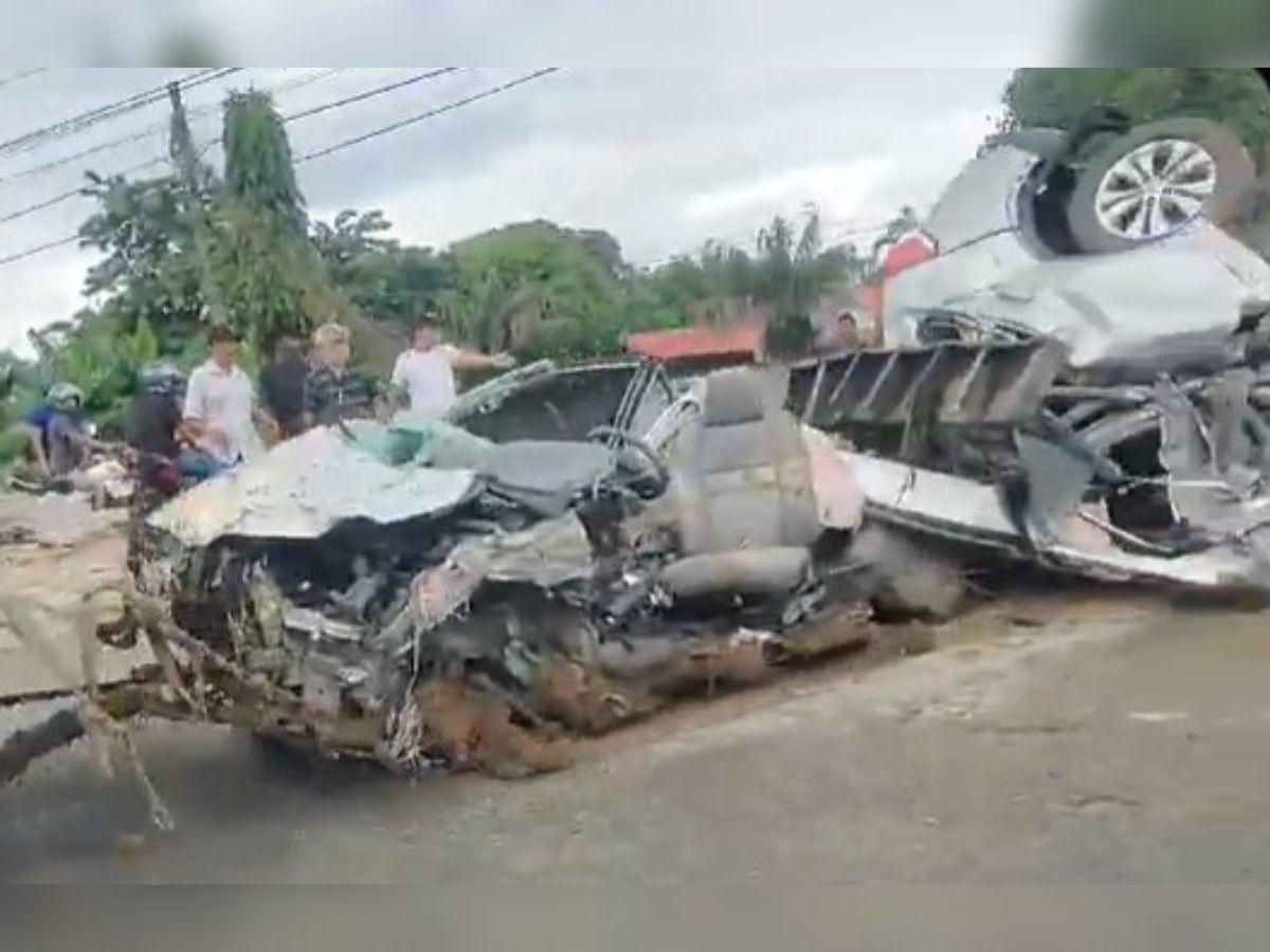 ¡Destruida! Así quedó la camioneta de Demetri Gordon tras brutal accidente en La Ceiba