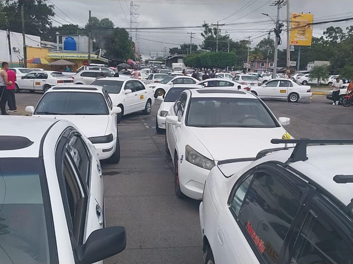 Decenas de unidades de taxi se paralizaron este miércoles.