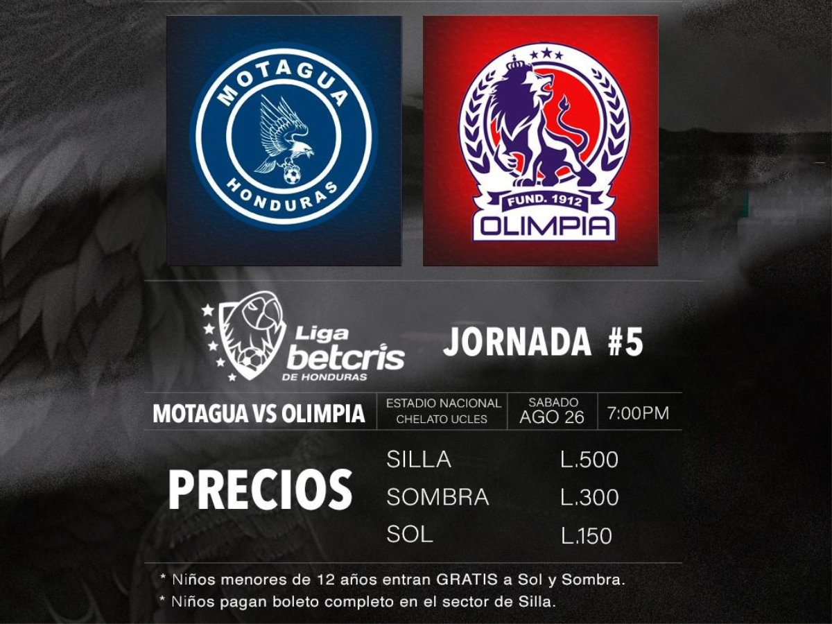 Los precios de boletería establecidos para el clásico Motagua vs. Olimpia en el estadio Chelato Uclés.