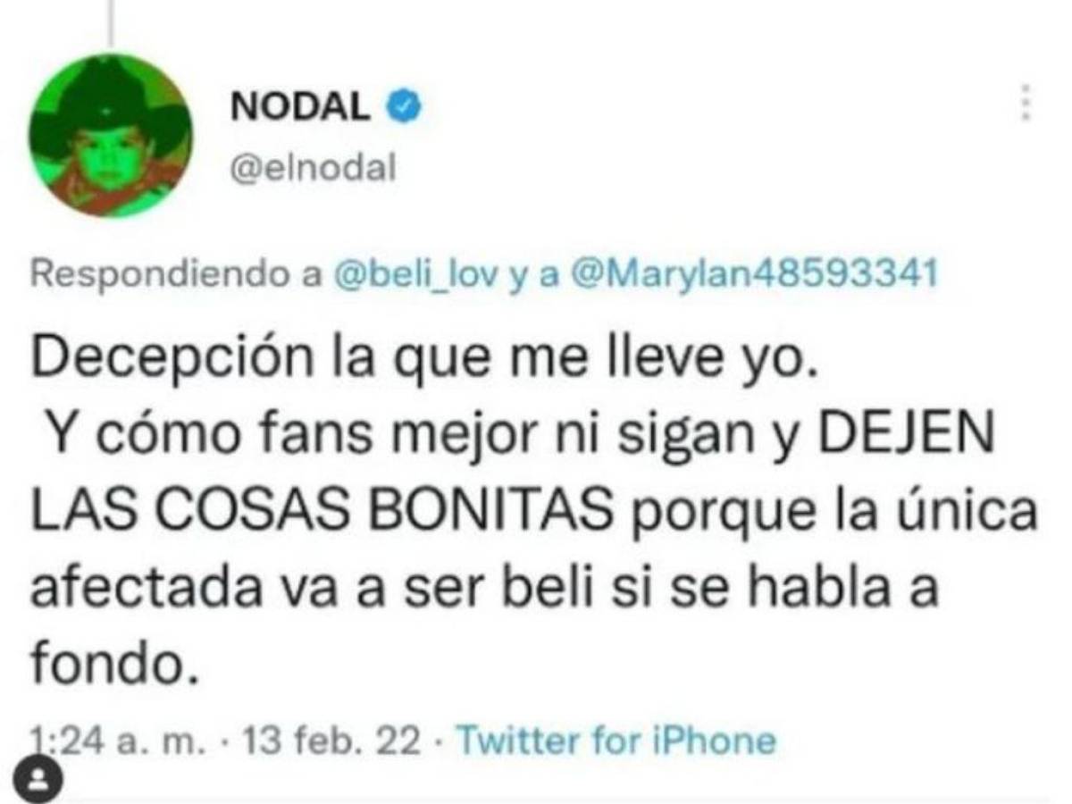 Nodal respondió a las críticas de las redes sociales y después decidió eliminar su tweet.