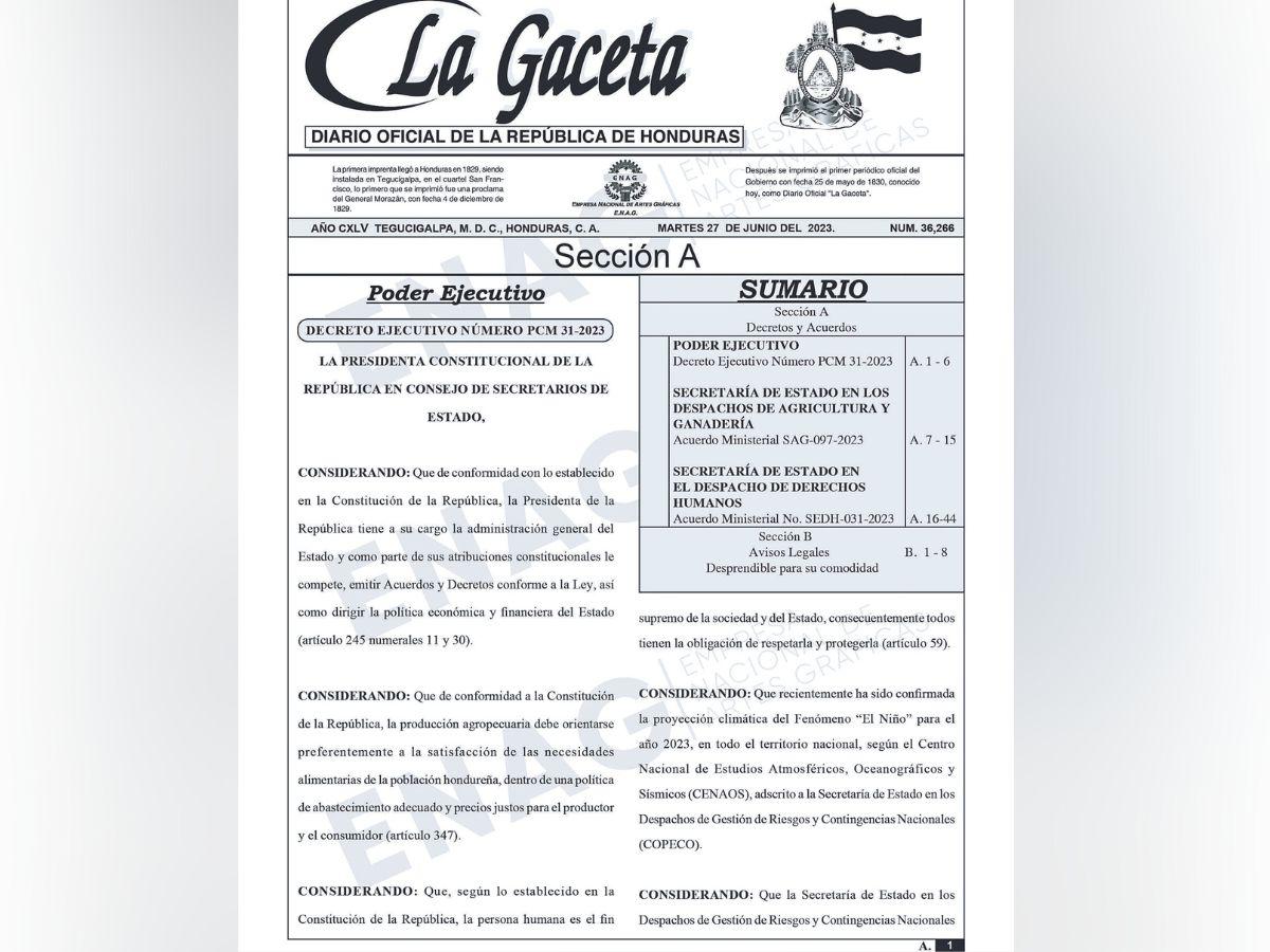 El PCM 031-2023 en el que se autoriza la compra directa de granos básicos fue publicado el pasado 27 de junio en el diario oficial La Gaceta en la edición número 36,266.