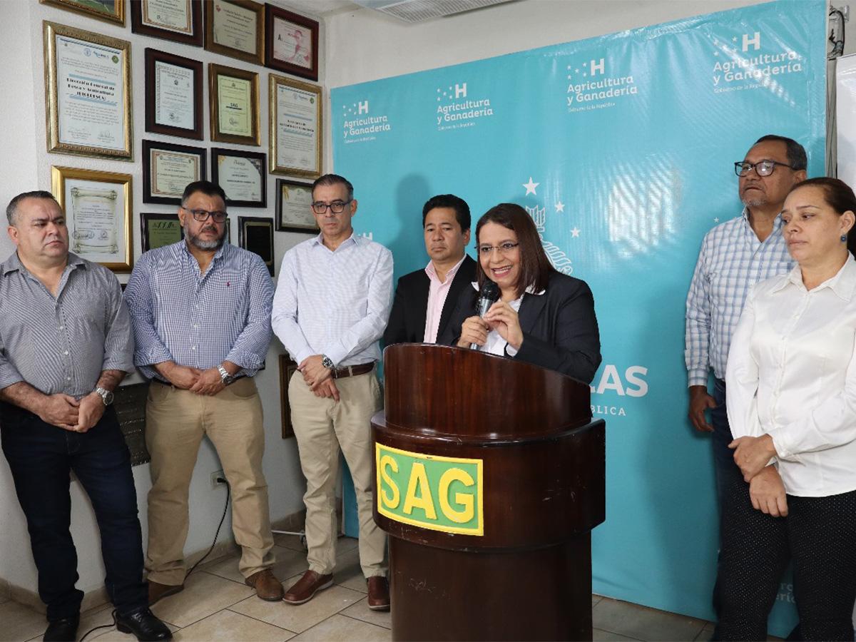 <i>La ministra Laura Elena Suazo durante la conferencia de prensa, convocando a los productores a presentar sus perfiles de negocio.</i>