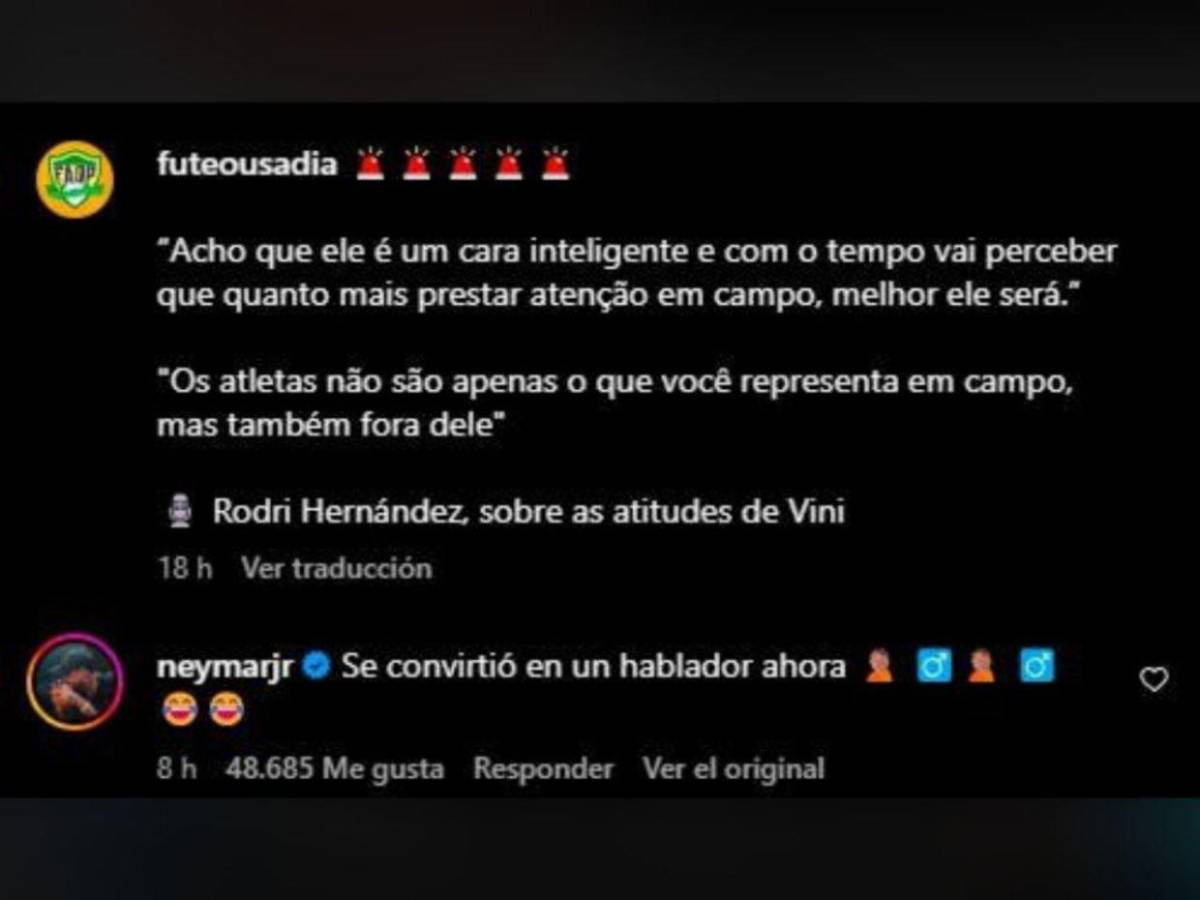 ¿Molesto? Neymar sale en defensa de Vinicius por crítica constructiva de Rodri