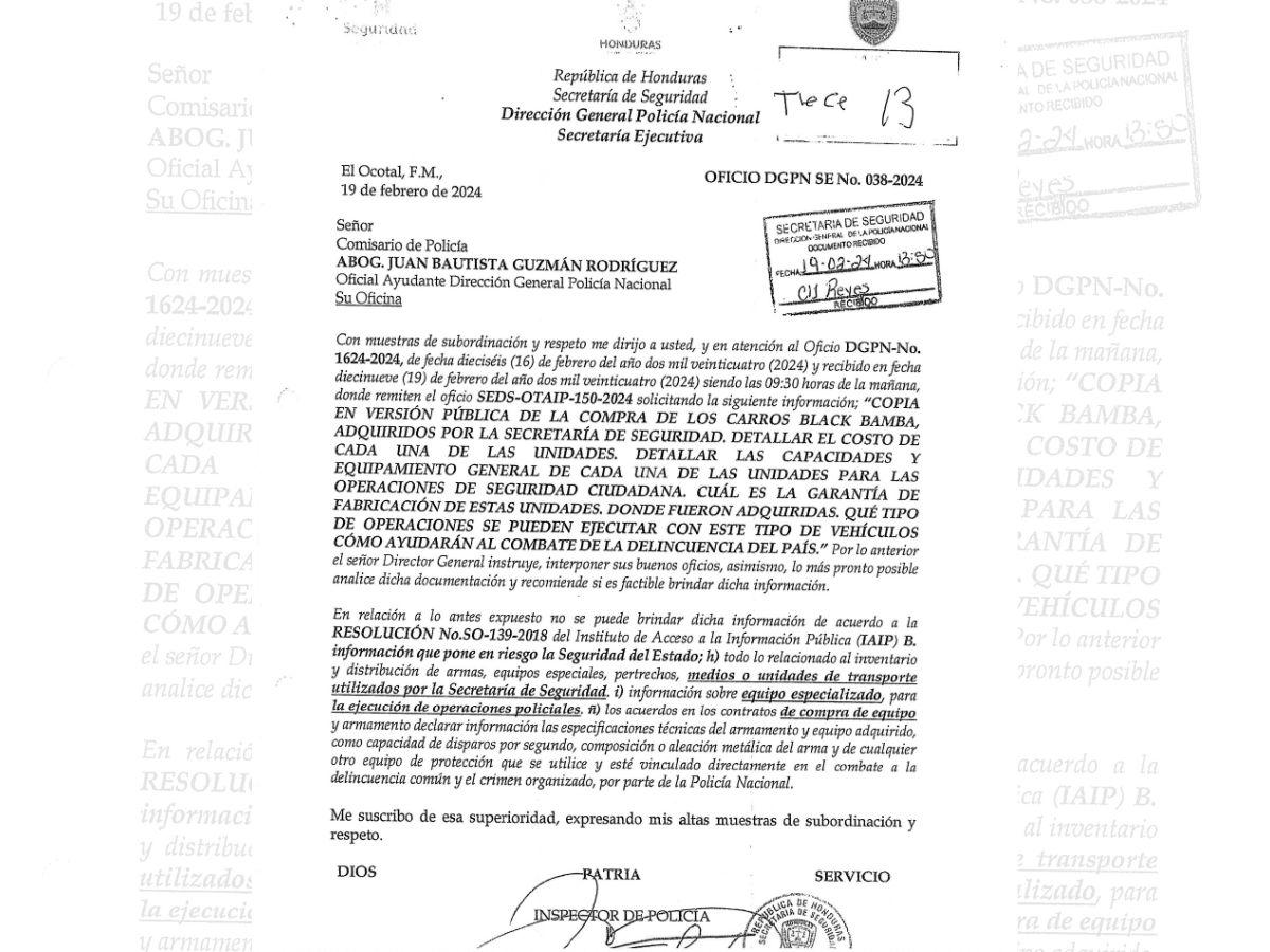 $!Según las autoridades de la Secretaría de Seguridad, la información sobre el proceso de compra de las unidades policiales es reservada.