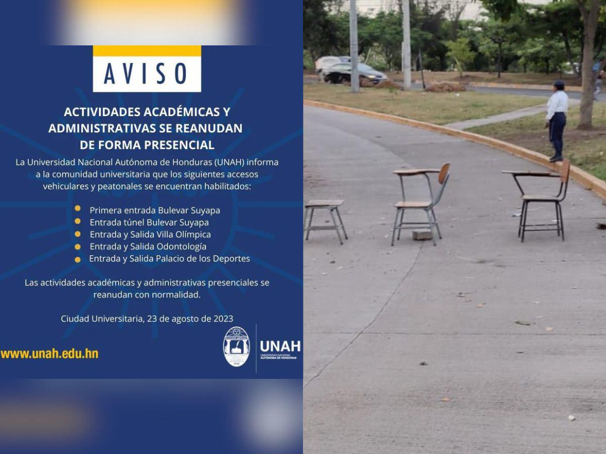 UNAH convoca a clases presenciales, pero accesos amanecen bloqueados