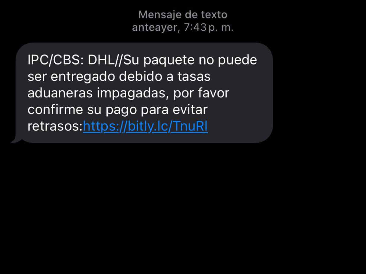 Este es el mensaje que fue enviado supuestamente por DHL.