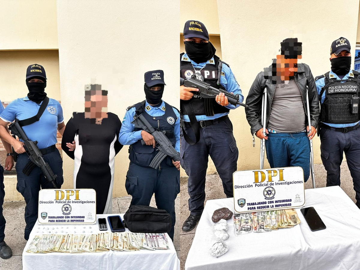 Agentes de la DPI detienen a dos personas en posesión de supuesta droga y más de 18 mil lempiras en efectivo