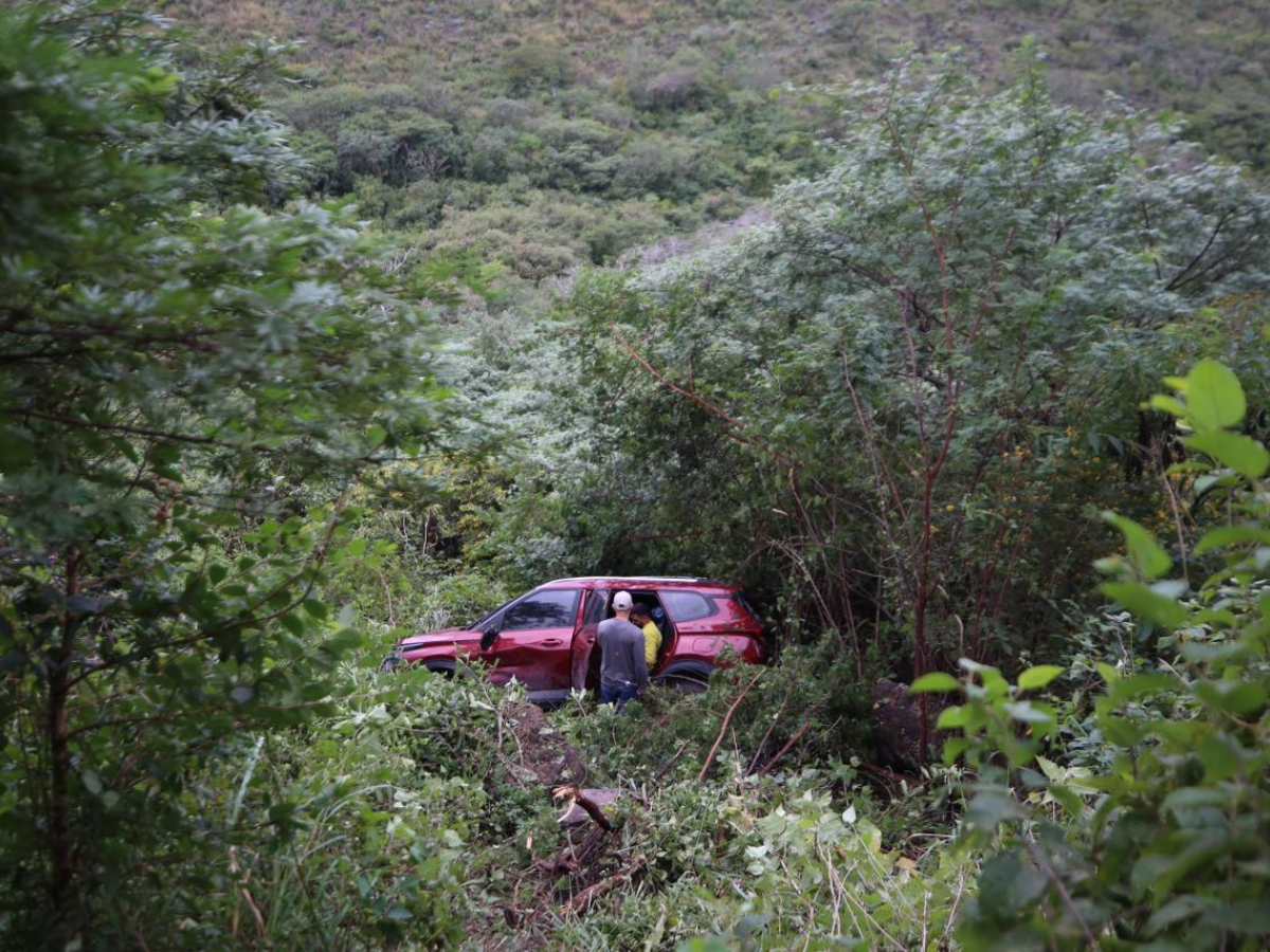 El vehículo cayó a una <b>hondonada</b> a la altura de la cuesta de la India en la carretera a Olancho.