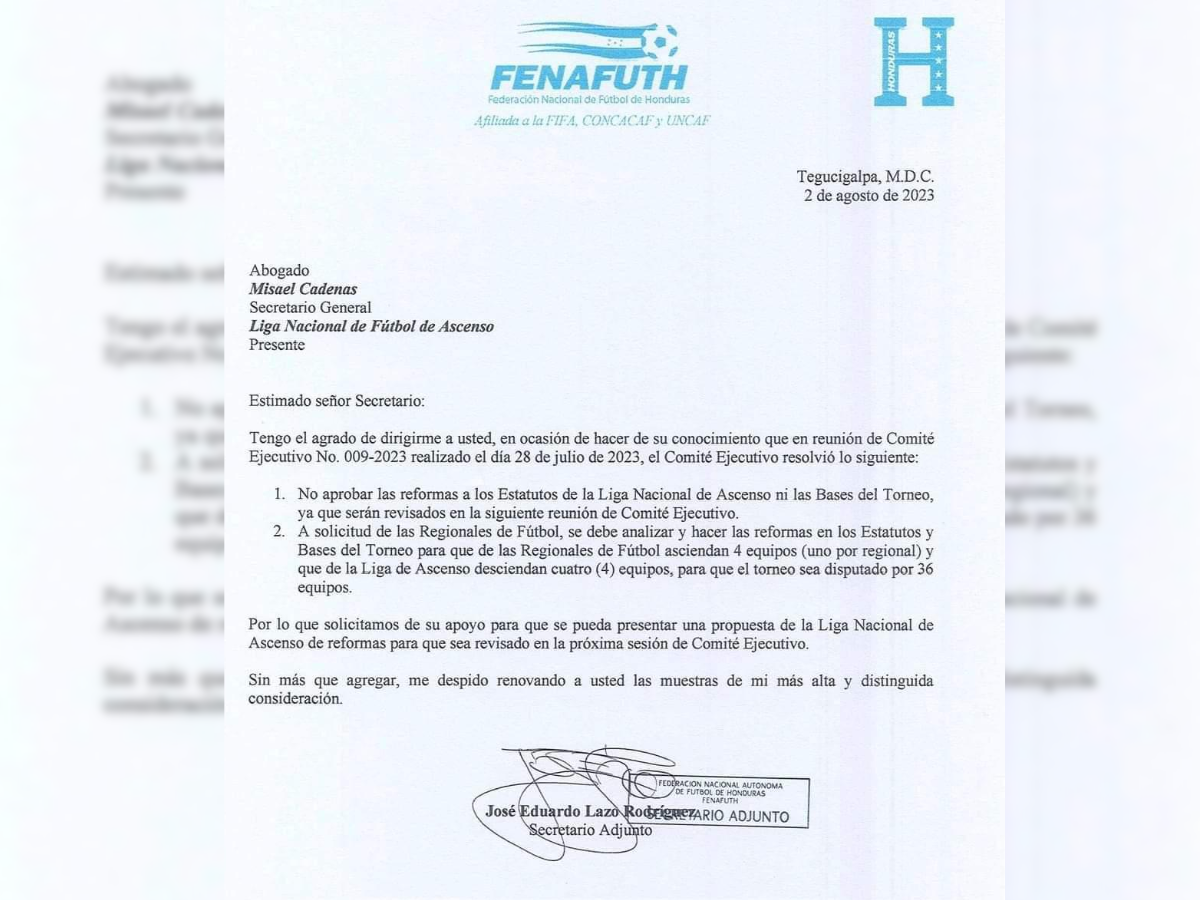 Fenafuth no aprobó el incremento de equipos en la Liga de Ascenso y afirmó que la propuesta sería revisada en una próxima reunión del Comité Ejecutivo.