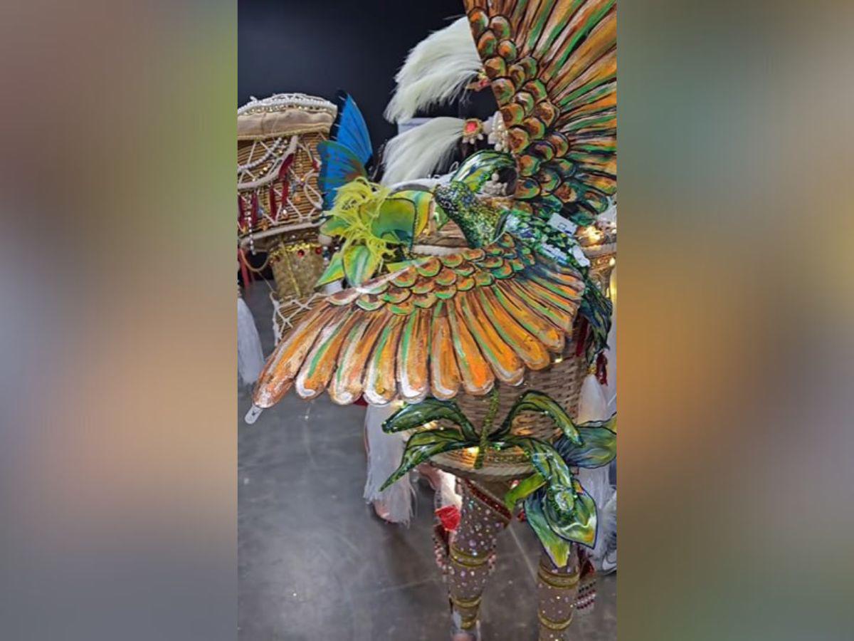 Yariela García, Miss Grand Honduras, deslumbra con traje nacional pech y colibrí