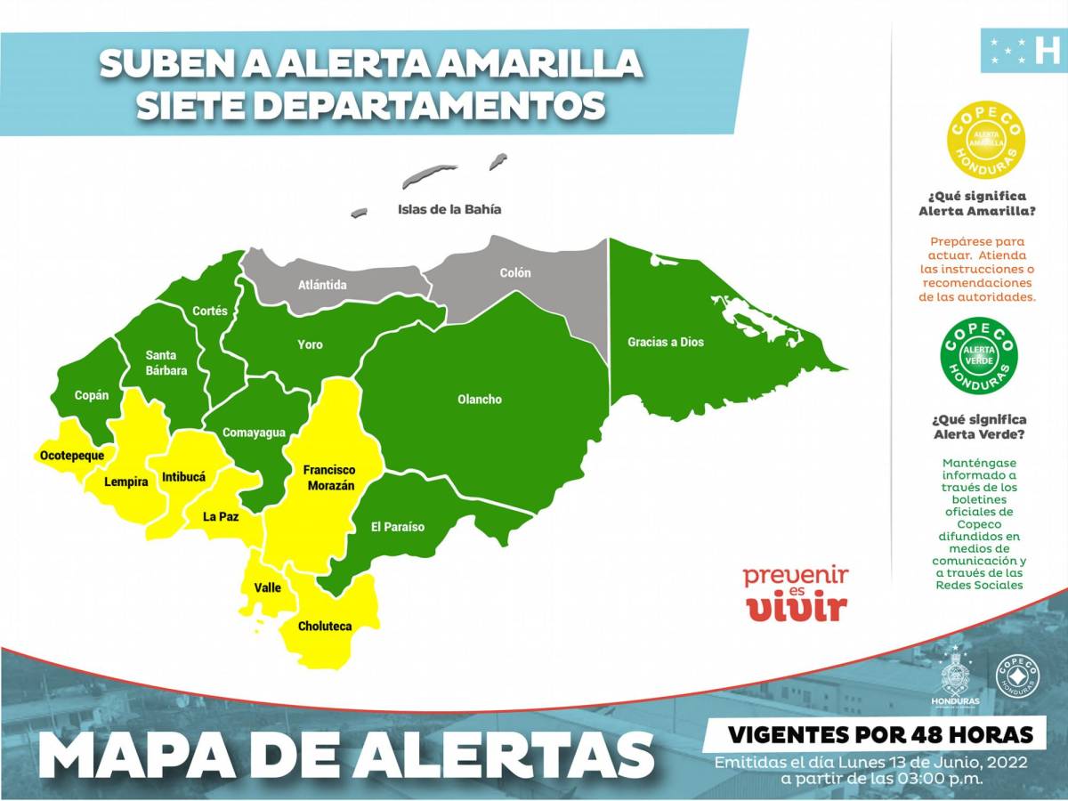 Emergencia por lluvias en 15 departamentos de Honduras; alerta amarilla para siete de ellos