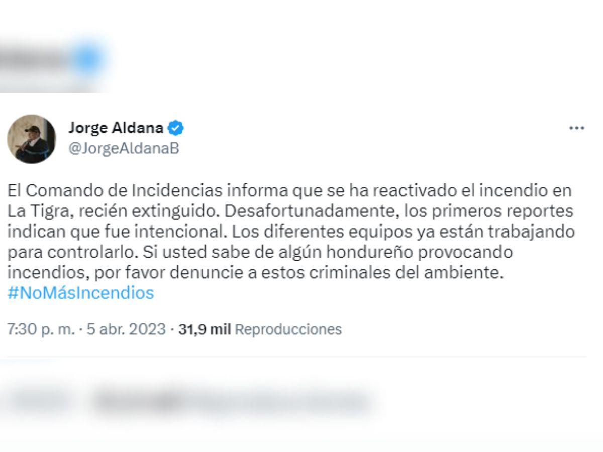 Tuit de Jorge Aldana.