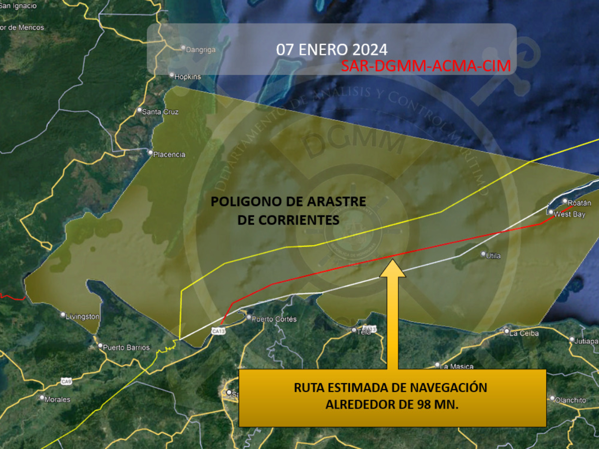 Mapa de ubicación de la ruta de navegación estimada.