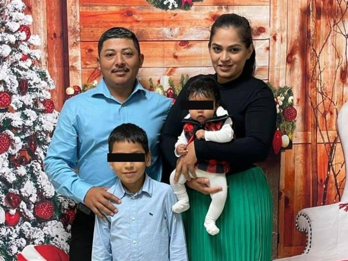 Wilson García junto a su esposa asesinada Sonia Guzmán y su hijo también víctima de la masacre, Daniel Guzmán. La pequeña de la imagen sobrevivió al ataque junto a su hermanito de dos meses de nacido, ya que fueron cubiertos por su madrina Obdulia al momento del ataque.