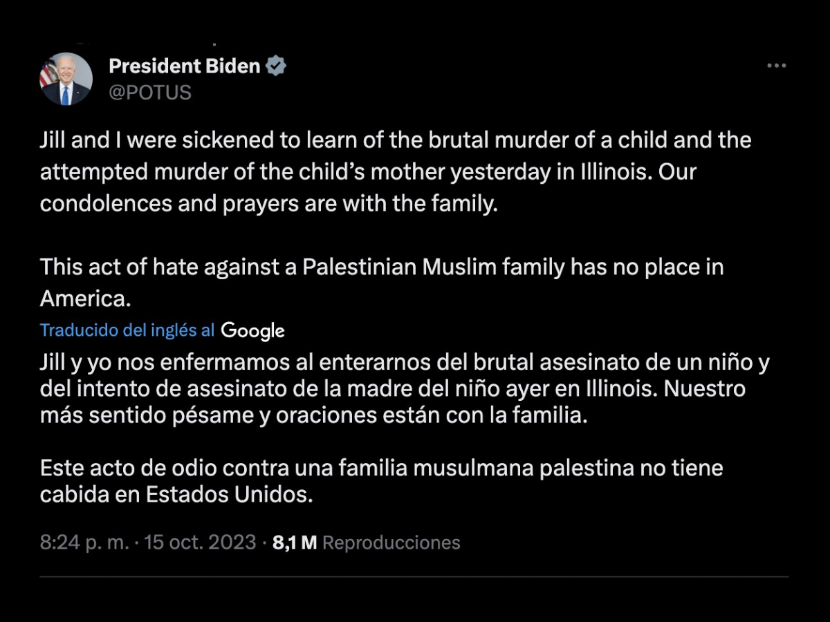 El mensaje de Biden tras la muerte del pequeño Waden.