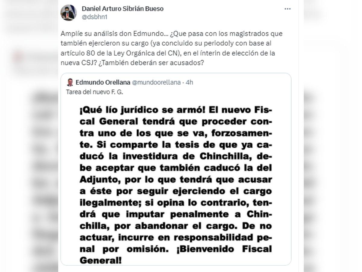 Edmundo Orellana insta a Daniel Sibrián a proceder contra Óscar Chinchilla por ‘abandonar’ su cargo