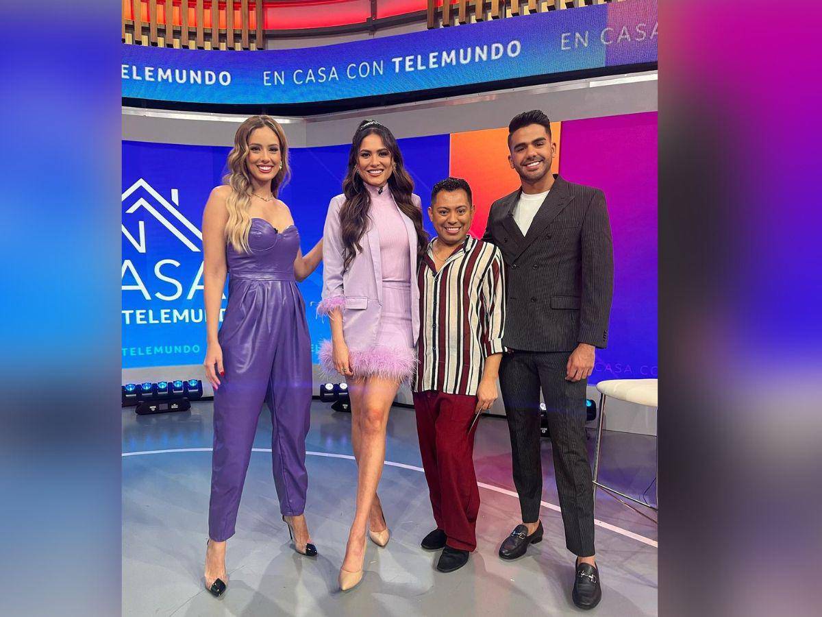 Los presentadores de Telemundo junto a la exMiss Universo y el misólogo.