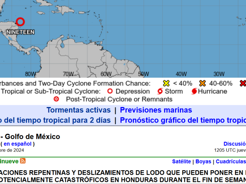 El Centro Nacional de Huracanes hasta las 9:49 de la mañana de hoy establecía que Sara es potencialmente peligrosa para Honduras.