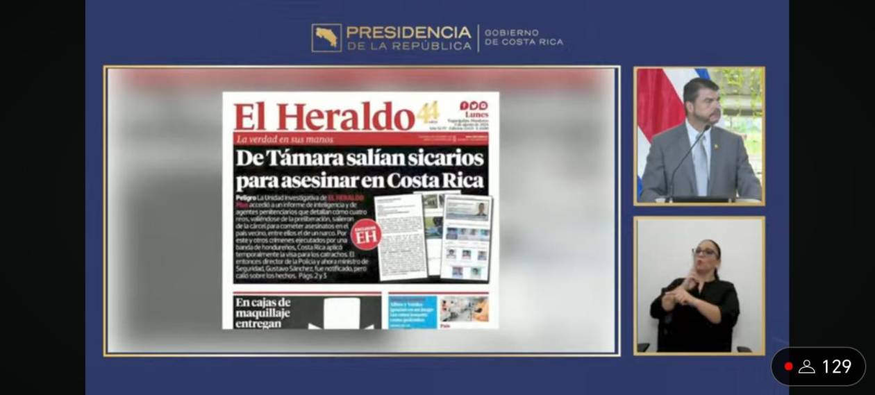 Presidente de Costa Rica: Investigación de EL HERALDO confirma pesquisas sobre sicarios hondureños