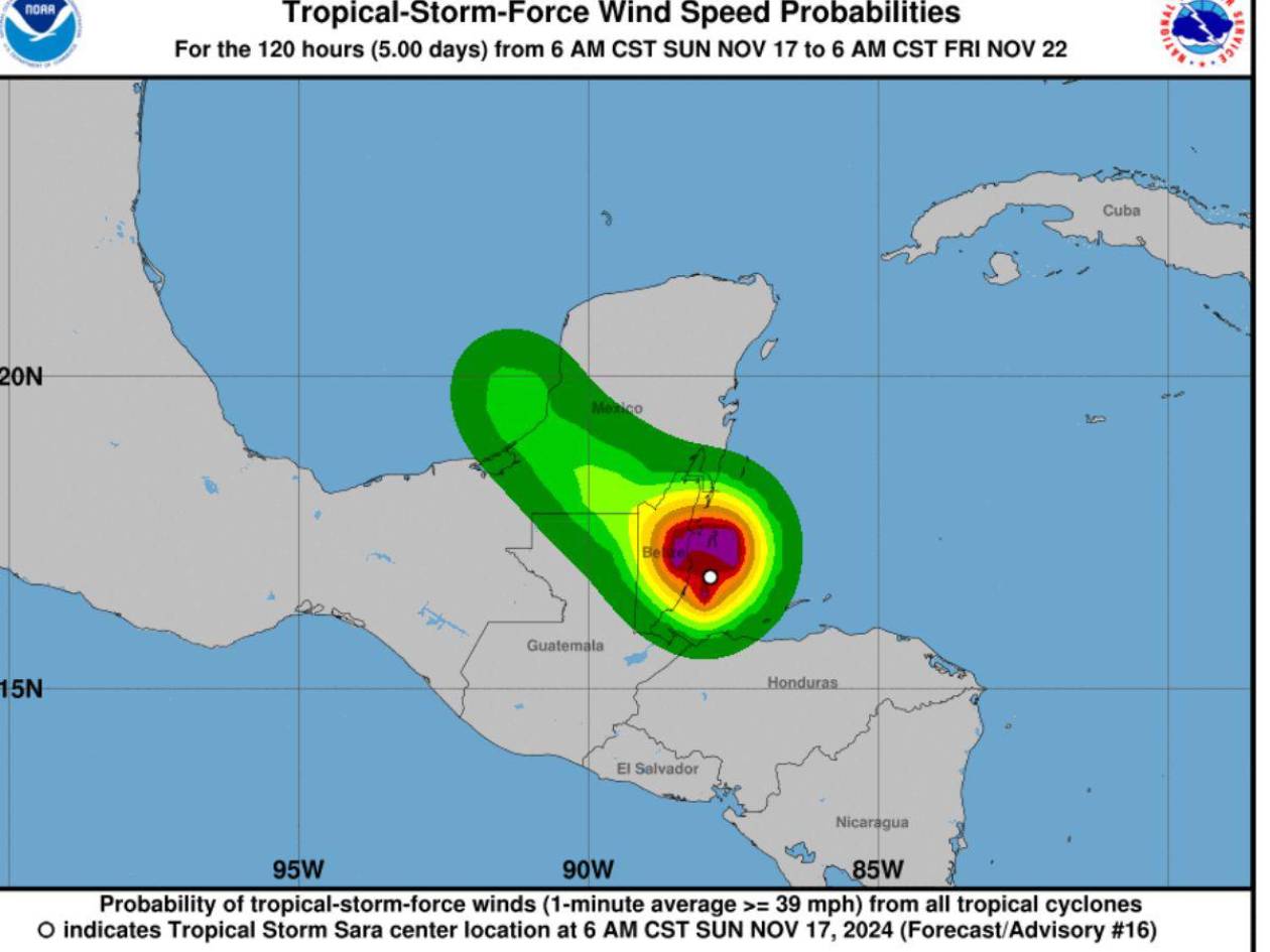 Sara toca tierra en Belice y se degrada a depresión tropical