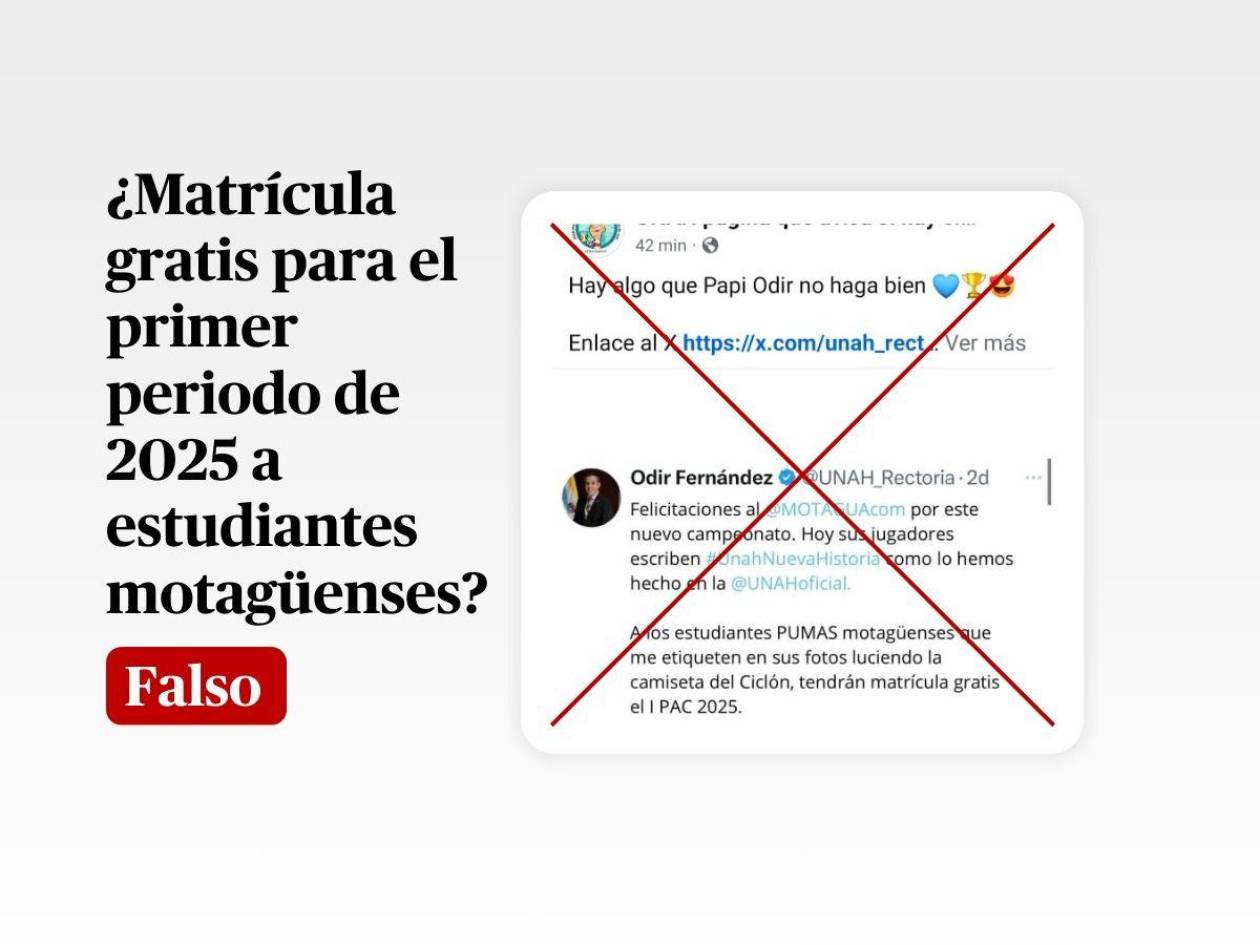 Odir Fernández no publicó en X sobre la matrícula gratis para los motagüenses de la UNAH