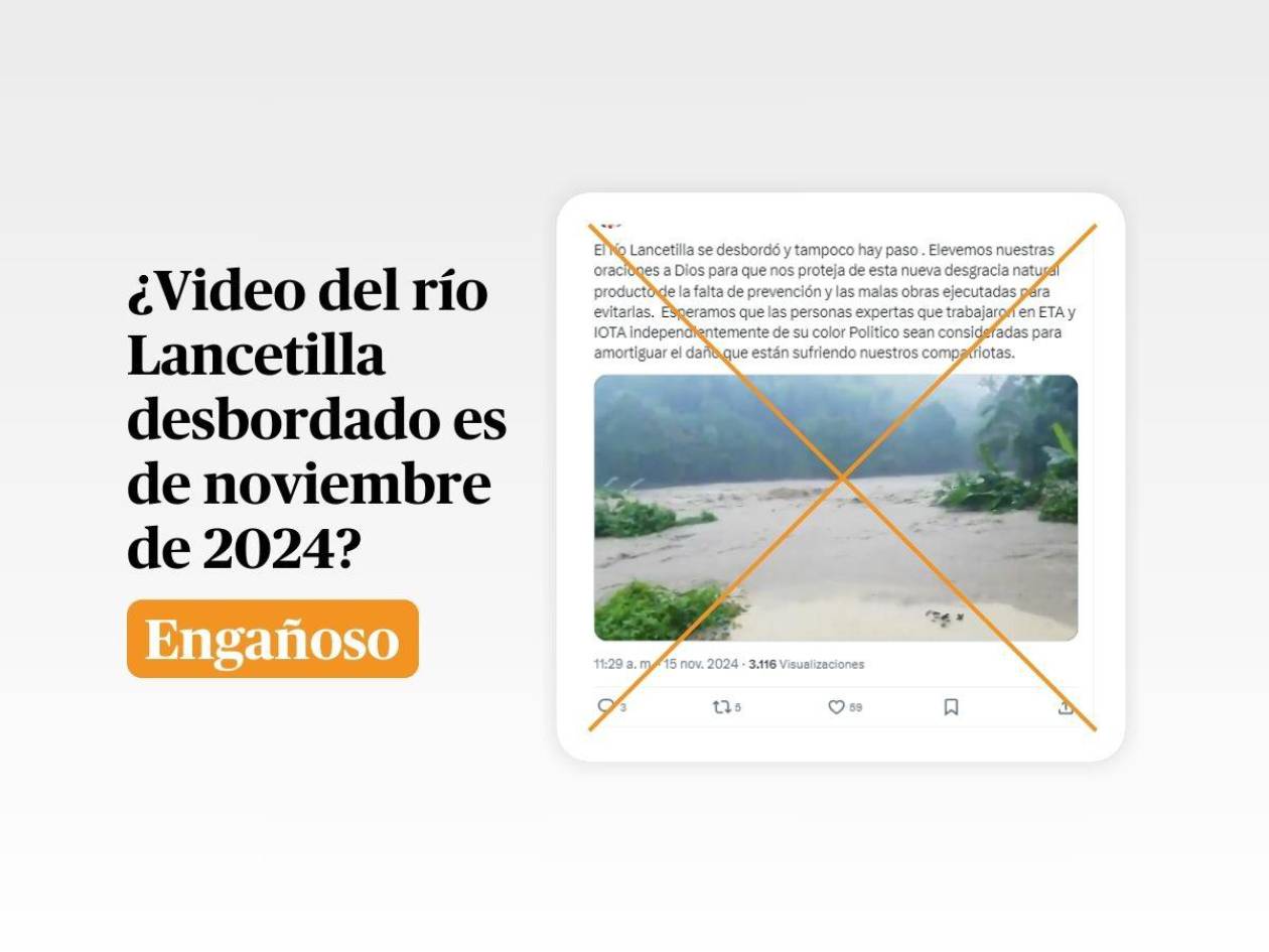 Video del río Lancetilla desbordado es de 2020 por Eta, no de 2024 por Sara