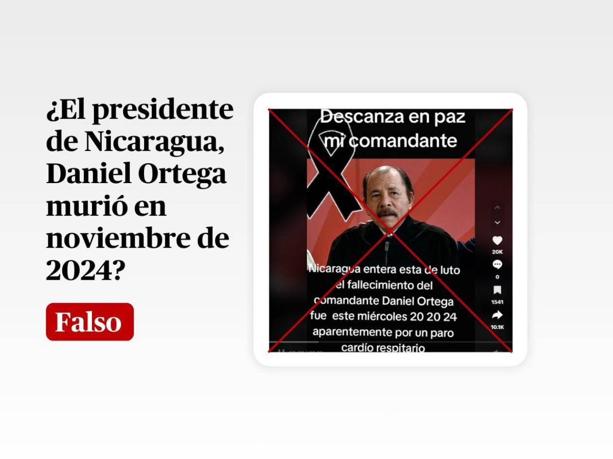 Es falso que el presidente de Nicaragua, Daniel Ortega, murió en noviembre de 2024