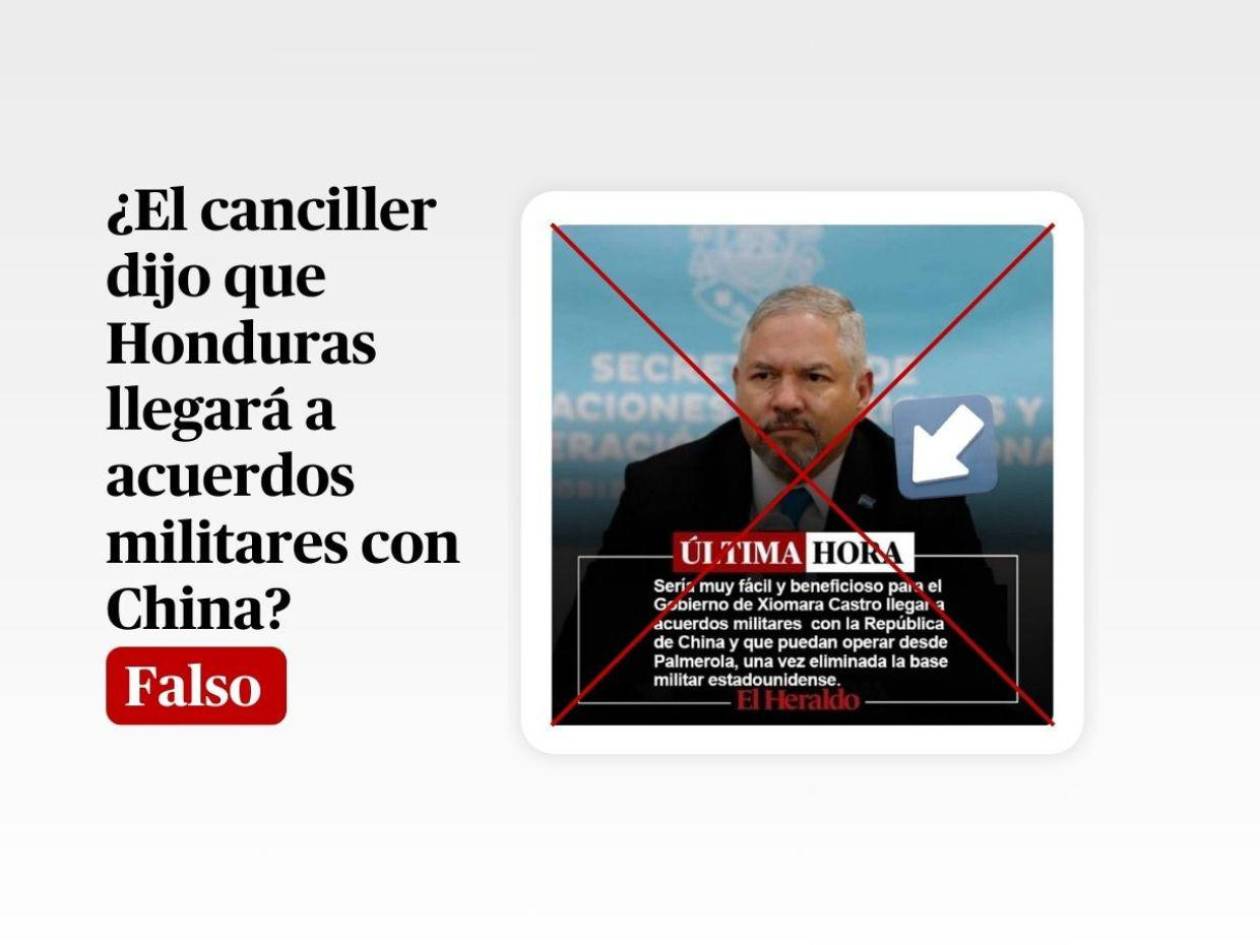 Es falso que el canciller dijo que Honduras llegaría a acuerdos militares con China