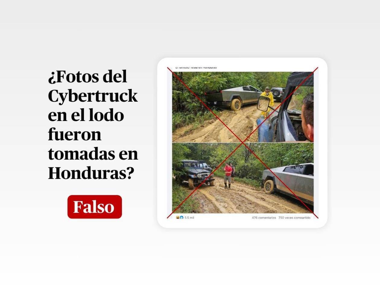 Fotos muestran a un Cybertruck en el lodo en EUA, no en Honduras