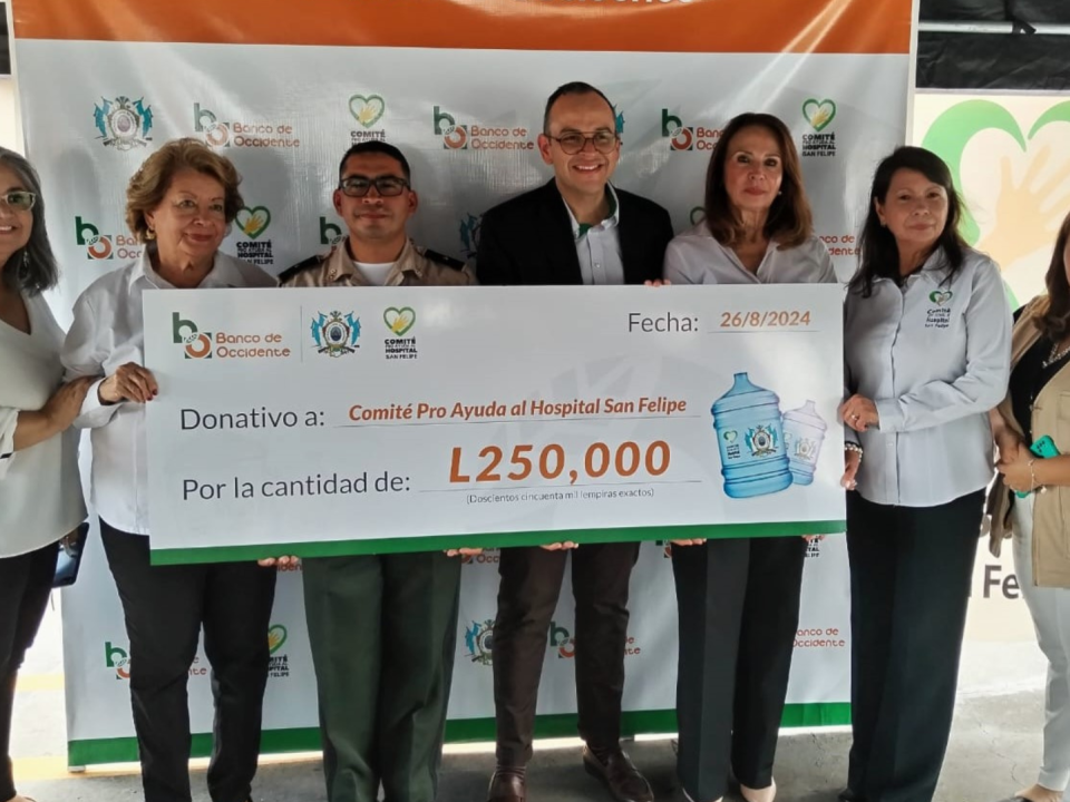 Un donativo de 250 mil lempiras entregó Banco de Occidente a Comité del Hospital San Felipe. Esta acción refleja el espíritu de cooperación y el compromiso con el desarrollo social que caracteriza a Banco de Occidente.