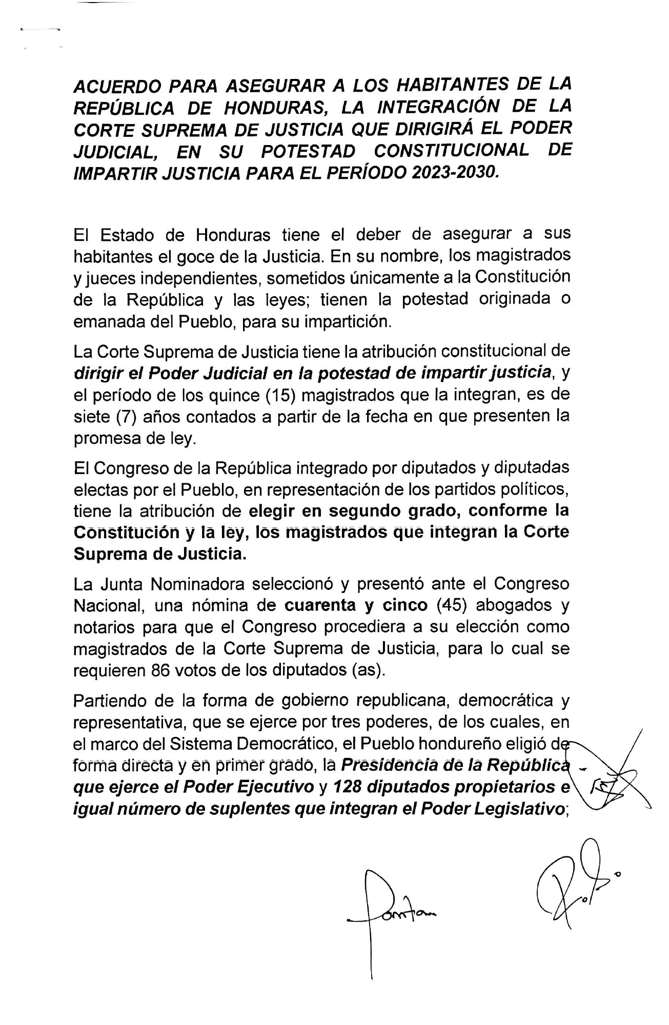 Diario Oficial La Gaceta: Acuerdo tripartito elección Corte Suprema