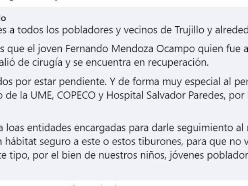 ¿Cuál es el estado de salud de joven que sufrió ataque de tiburón en Puerto Castilla?