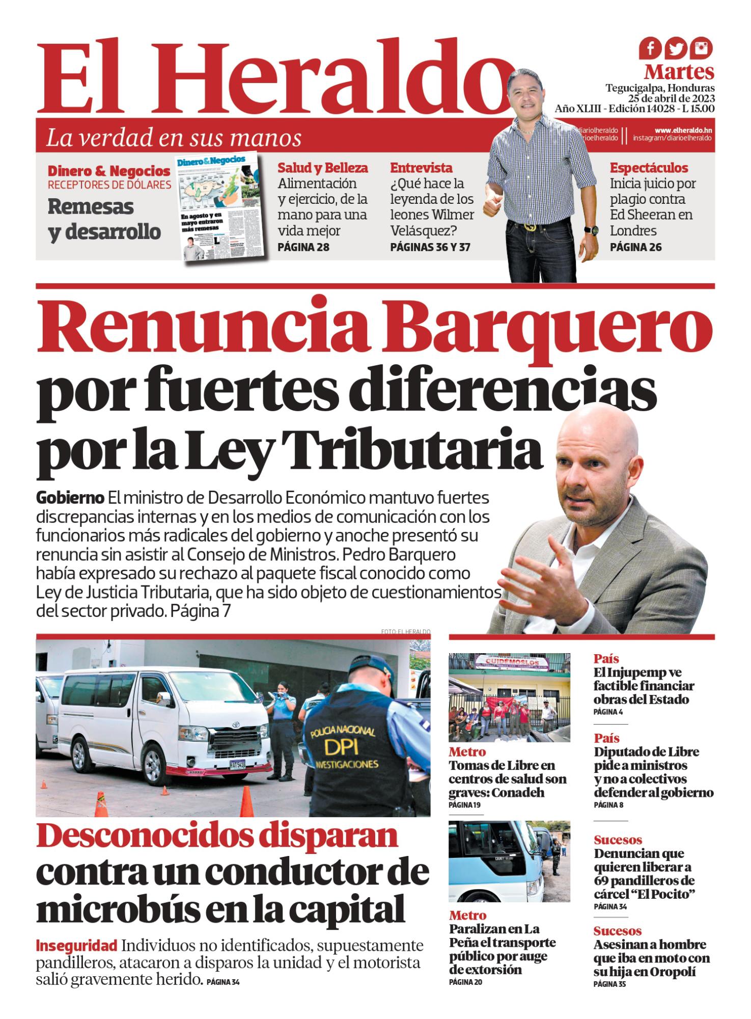 Renuncia Barquero por fuertes diferencias por la Ley Tributaria