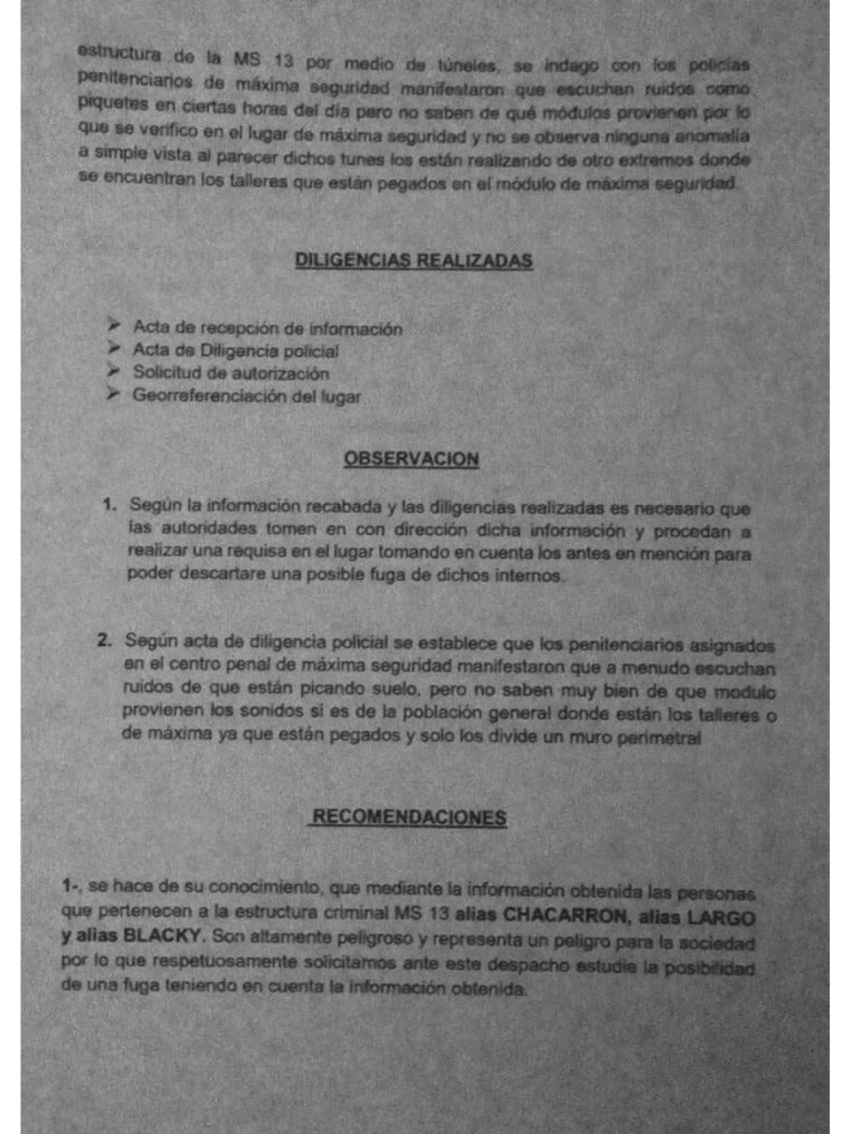 $!En el informe elaborado por la DPI se menciona por medio de los túneles se iban a escapar tres peligrosos cabecillas de la Mara Salvatrucha (MS-13).