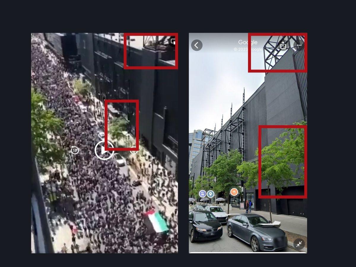 $!Al lado izquierdo, una captura de pantalla del video que circula en redes sociales y, al lado derecho, una captura de pantalla del lugar donde ocurrió la manifestación.