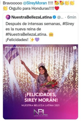 Sirey Morán: Así reaccionaron los hondureños tras ganar la corona de Nuestra Belleza Latina