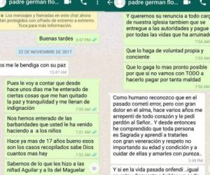 Así inicia la conversación de un denunciante con el padre German Flores, acusado de abuso sexual.