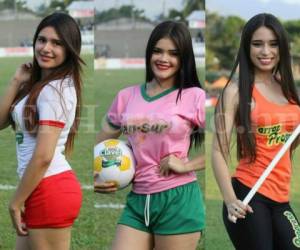 Estas tres hermosas chicas posaron para las cámaras previo al partido entre Honduras de El Progreso contra Motagua en el estadio Humberto Micheletti, de la ciudad del Progreso, Yoro, Honduras. Foto: Neptalí Romero / Grupo OPSA.