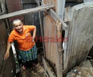 Doña Lucrecia nos muestra como el terreno se ha bajado debido a la vulnerabilidad del lugar. (Foto: El Heraldo Honduras)